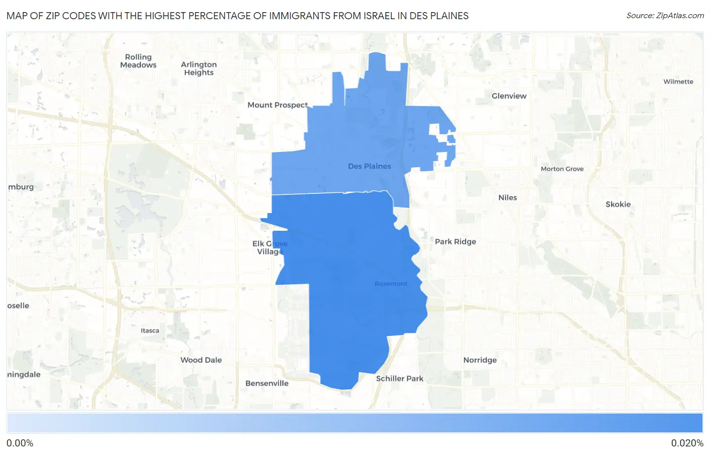 Zip Codes with the Highest Percentage of Immigrants from Israel in Des Plaines Map