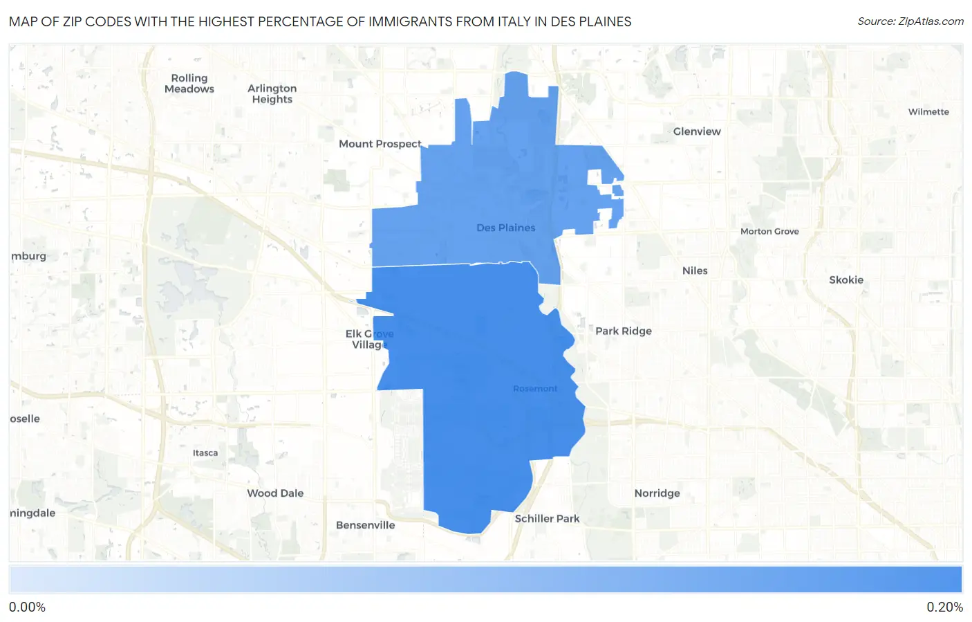 Zip Codes with the Highest Percentage of Immigrants from Italy in Des Plaines Map