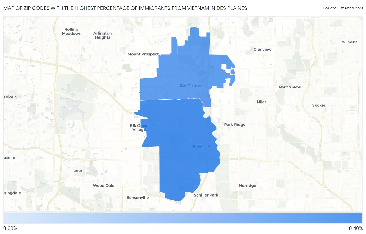 Zip Codes with the Highest Percentage of Immigrants from Vietnam in Des Plaines Map