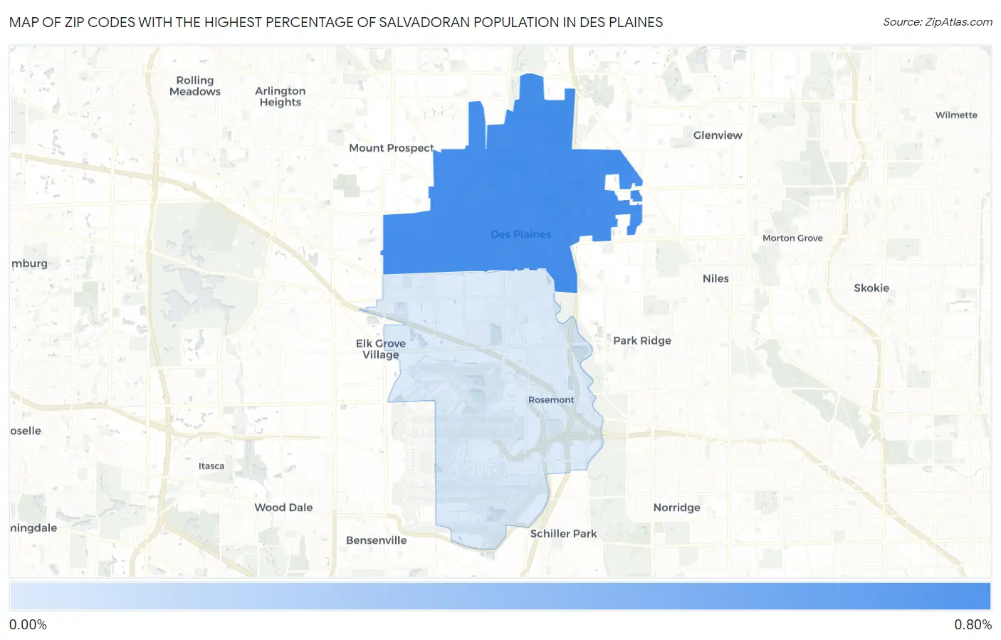 Zip Codes with the Highest Percentage of Salvadoran Population in Des Plaines Map