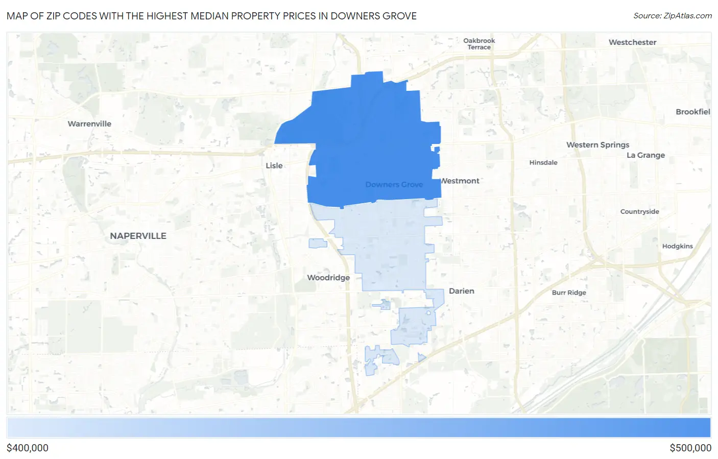 Zip Codes with the Highest Median Property Prices in Downers Grove Map