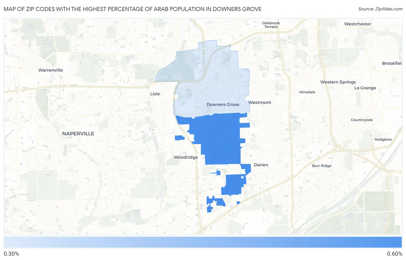 Zip Codes with the Highest Percentage of Arab Population in Downers Grove Map