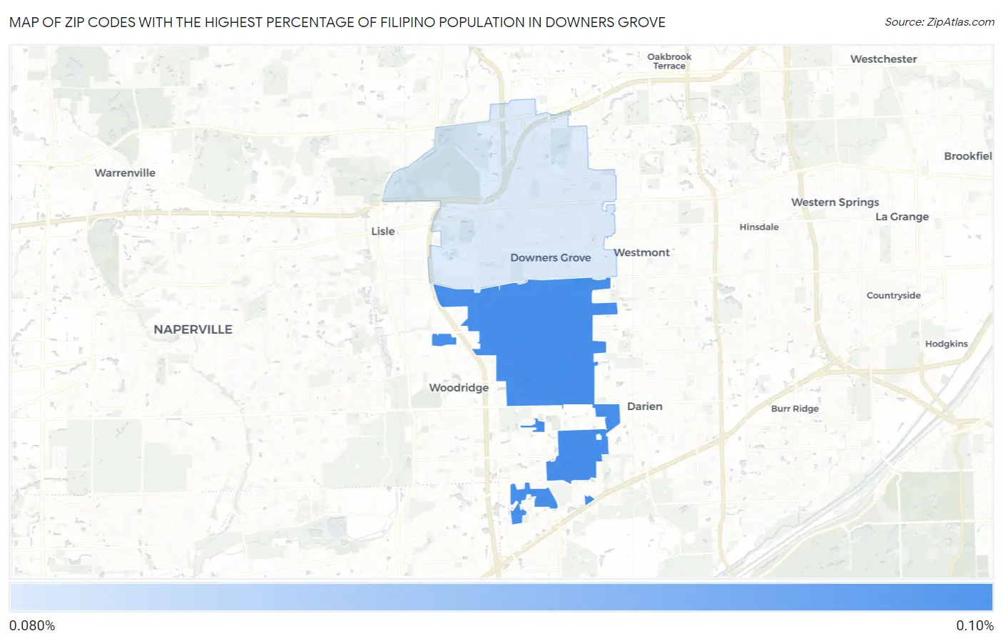 Zip Codes with the Highest Percentage of Filipino Population in Downers Grove Map
