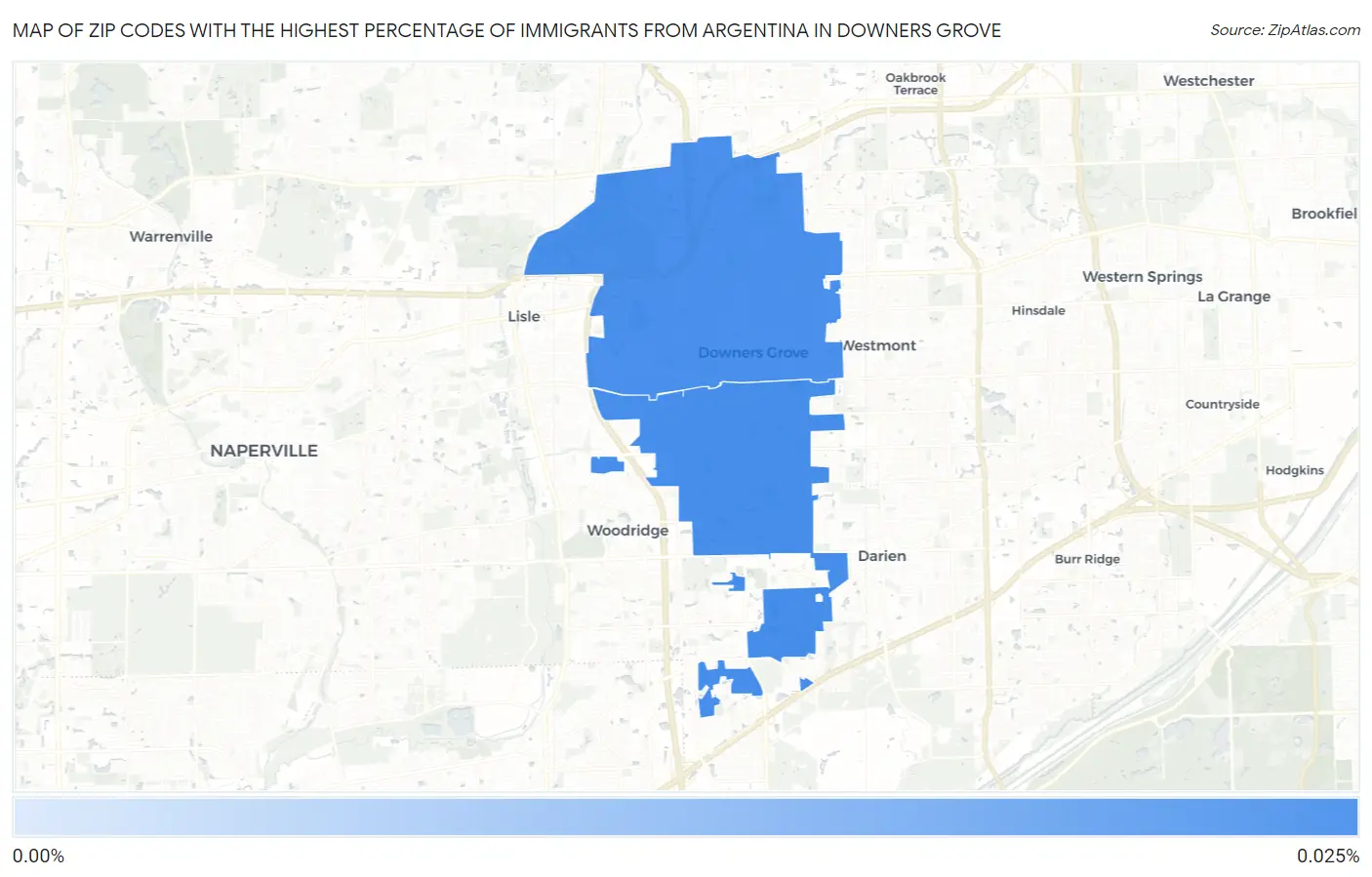 Zip Codes with the Highest Percentage of Immigrants from Argentina in Downers Grove Map