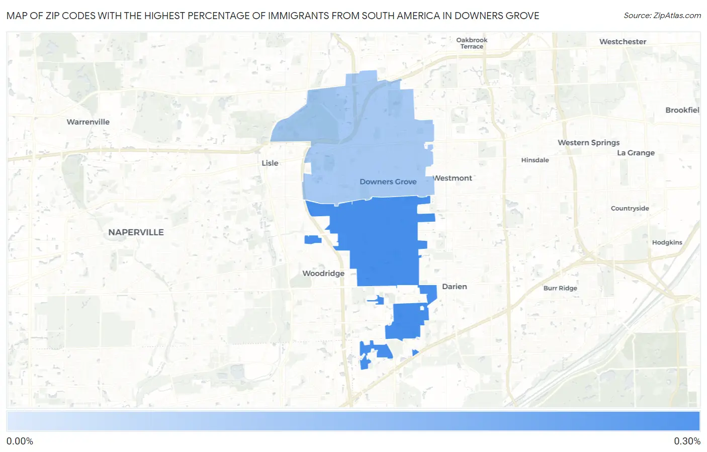 Zip Codes with the Highest Percentage of Immigrants from South America in Downers Grove Map