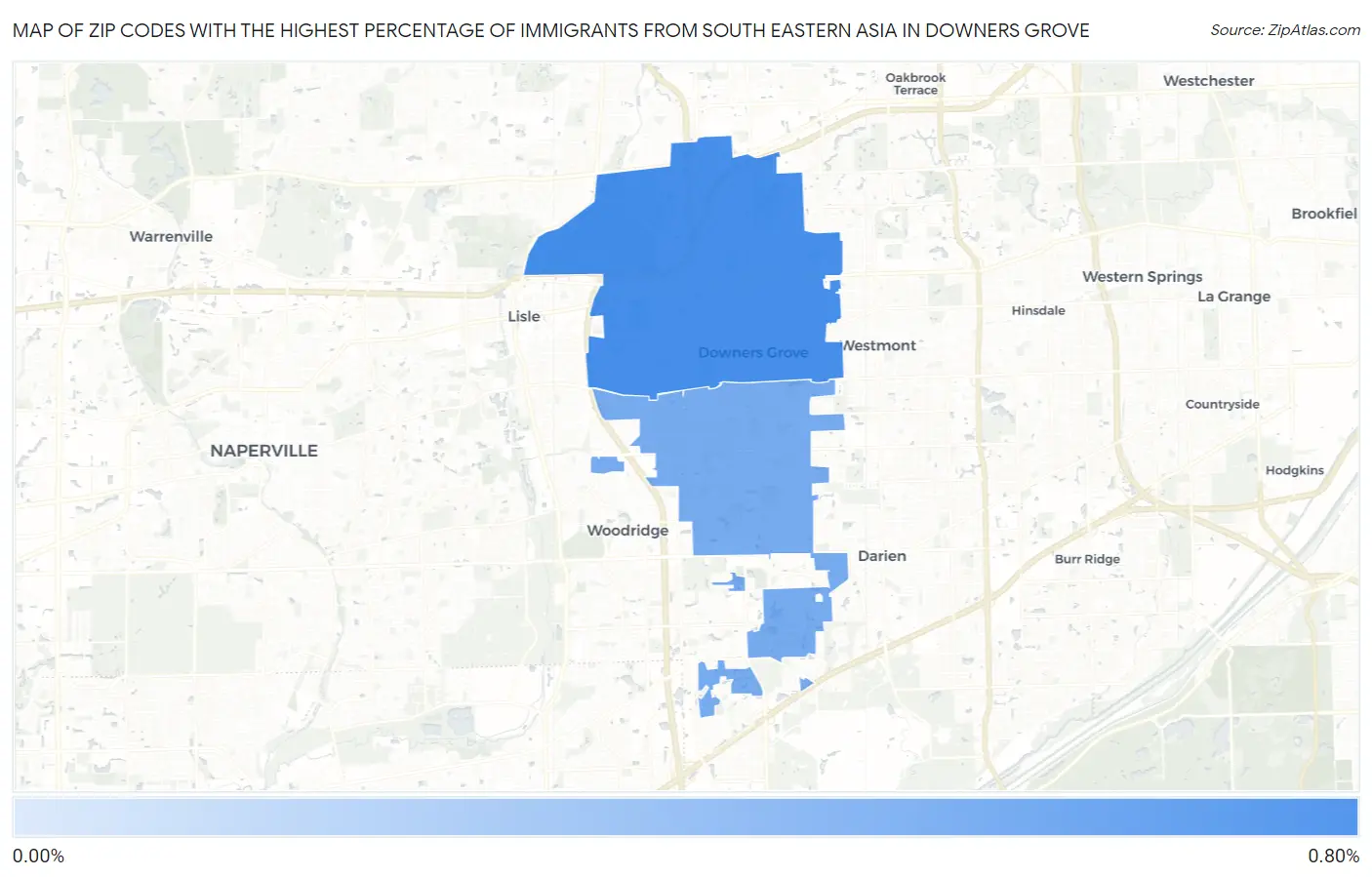 Zip Codes with the Highest Percentage of Immigrants from South Eastern Asia in Downers Grove Map