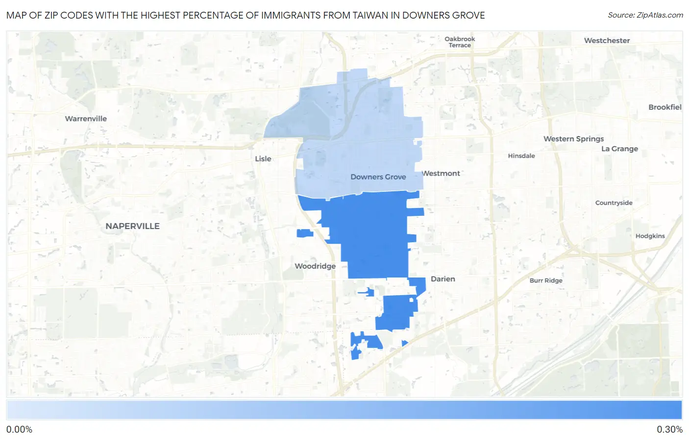 Zip Codes with the Highest Percentage of Immigrants from Taiwan in Downers Grove Map