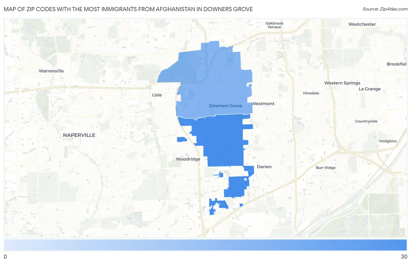 Zip Codes with the Most Immigrants from Afghanistan in Downers Grove Map