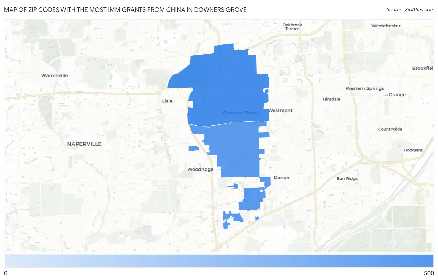 Zip Codes with the Most Immigrants from China in Downers Grove Map