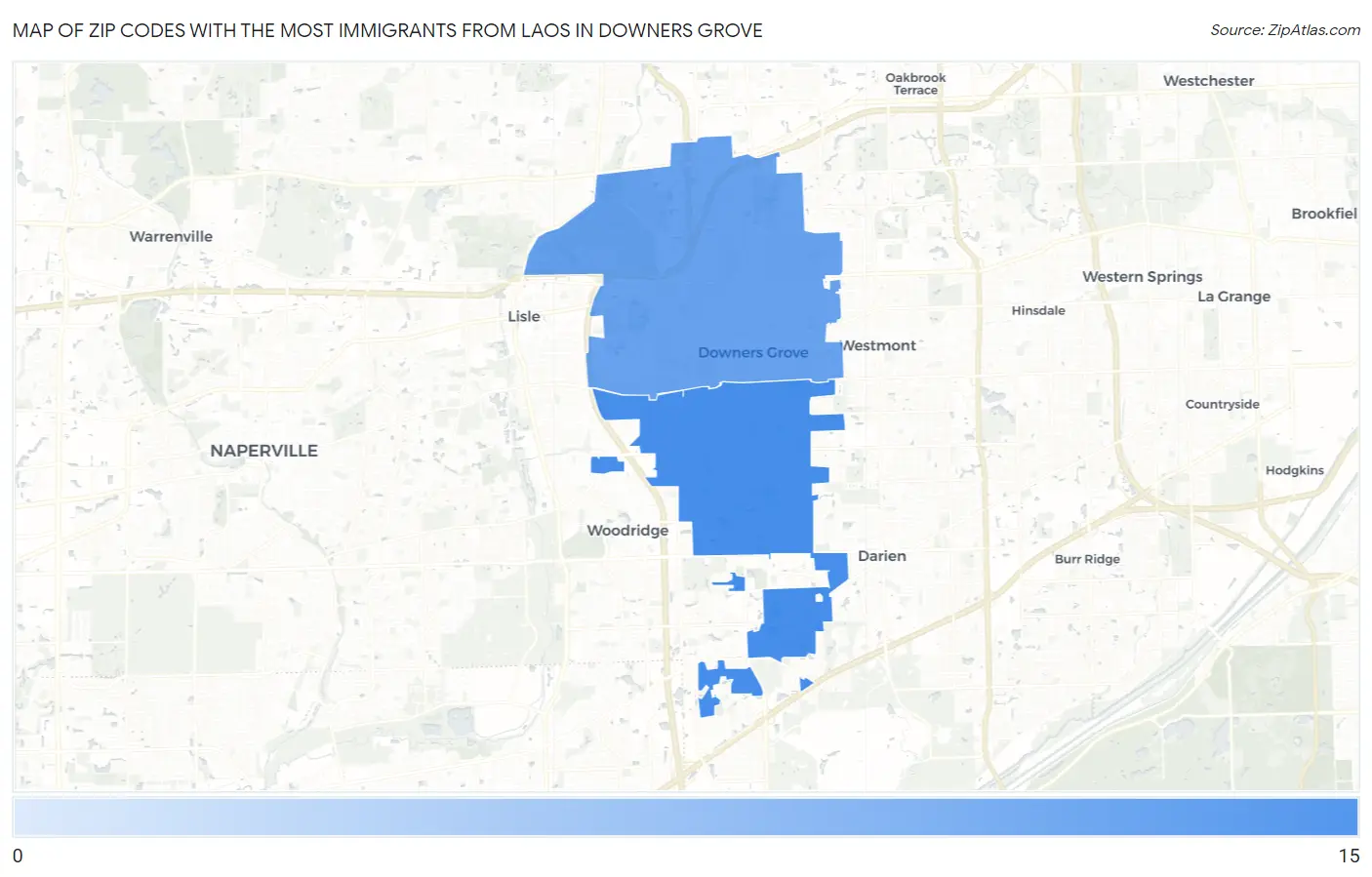 Zip Codes with the Most Immigrants from Laos in Downers Grove Map