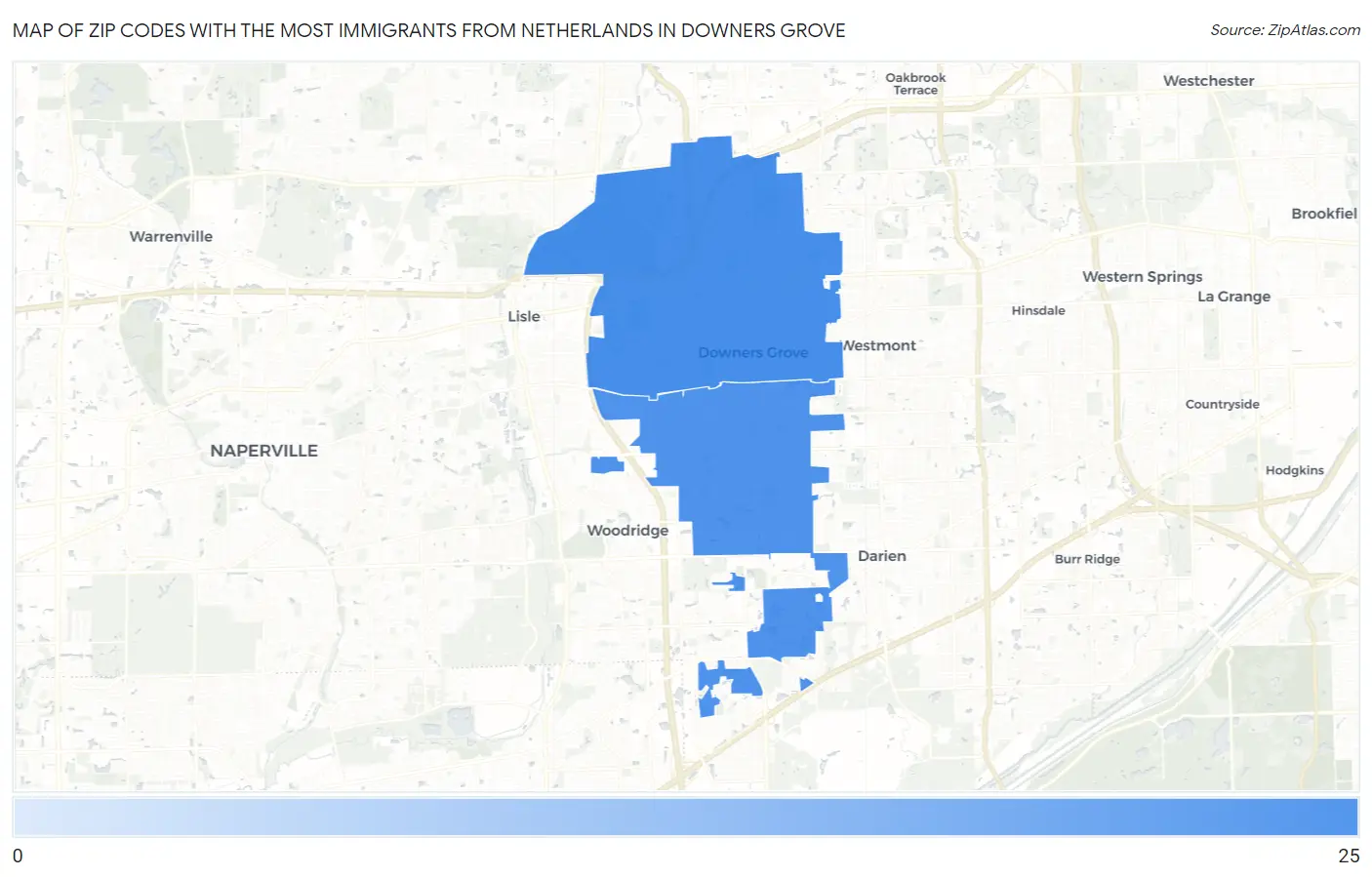 Zip Codes with the Most Immigrants from Netherlands in Downers Grove Map