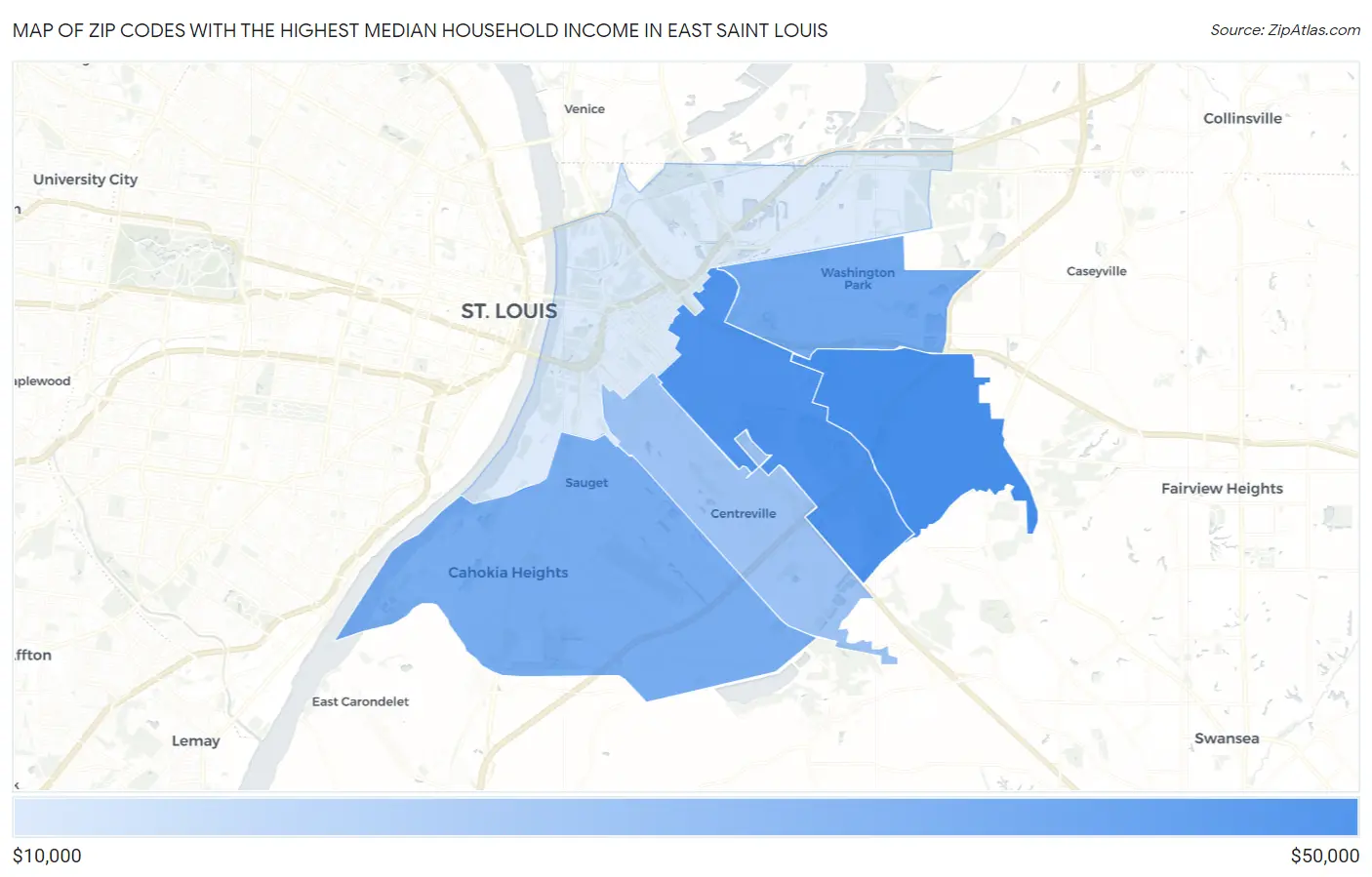 Zip Codes with the Highest Median Household Income in East Saint Louis Map