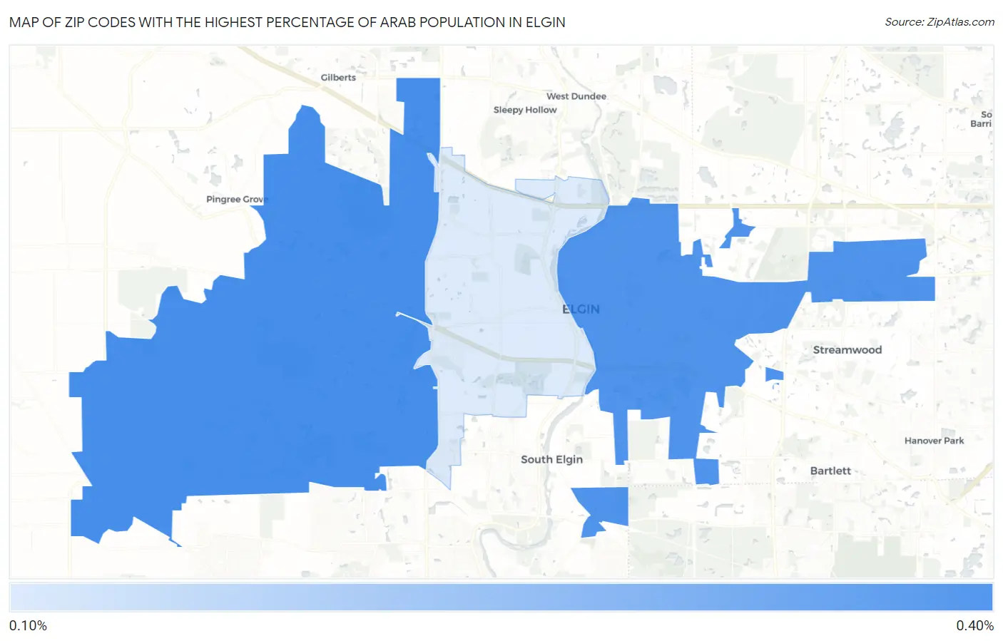 Zip Codes with the Highest Percentage of Arab Population in Elgin Map