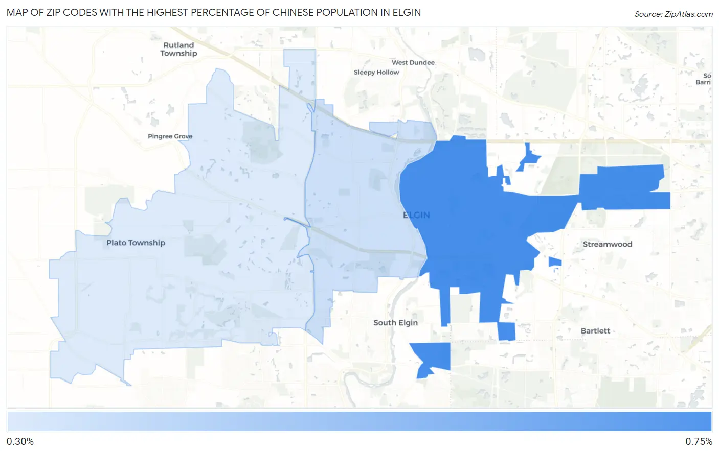 Zip Codes with the Highest Percentage of Chinese Population in Elgin Map