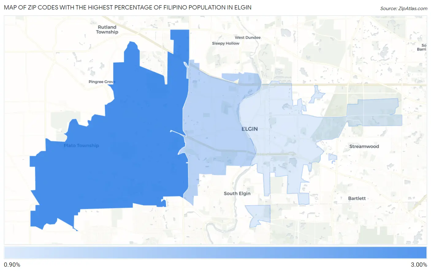 Zip Codes with the Highest Percentage of Filipino Population in Elgin Map