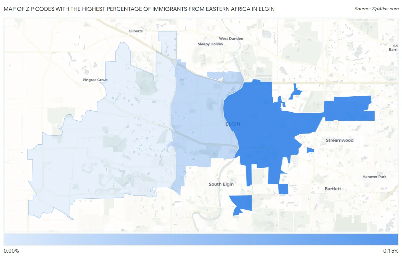 Zip Codes with the Highest Percentage of Immigrants from Eastern Africa in Elgin Map