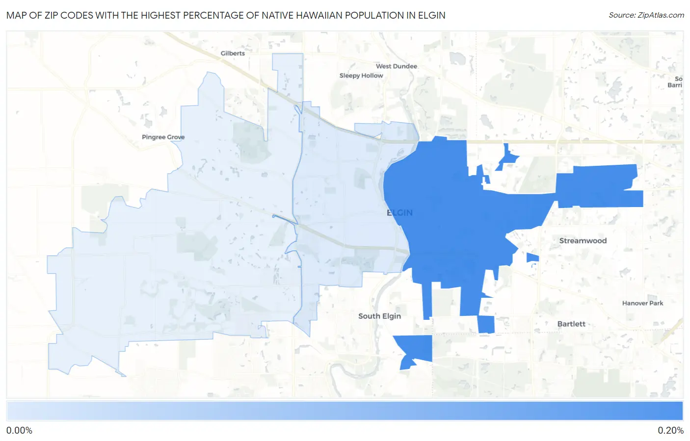 Zip Codes with the Highest Percentage of Native Hawaiian Population in Elgin Map
