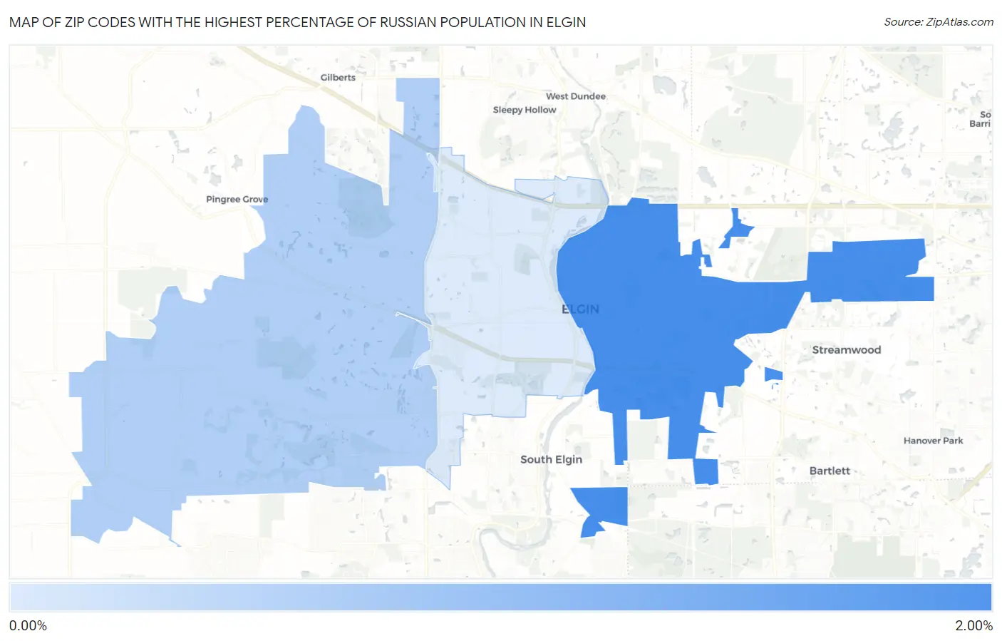 Zip Codes with the Highest Percentage of Russian Population in Elgin Map