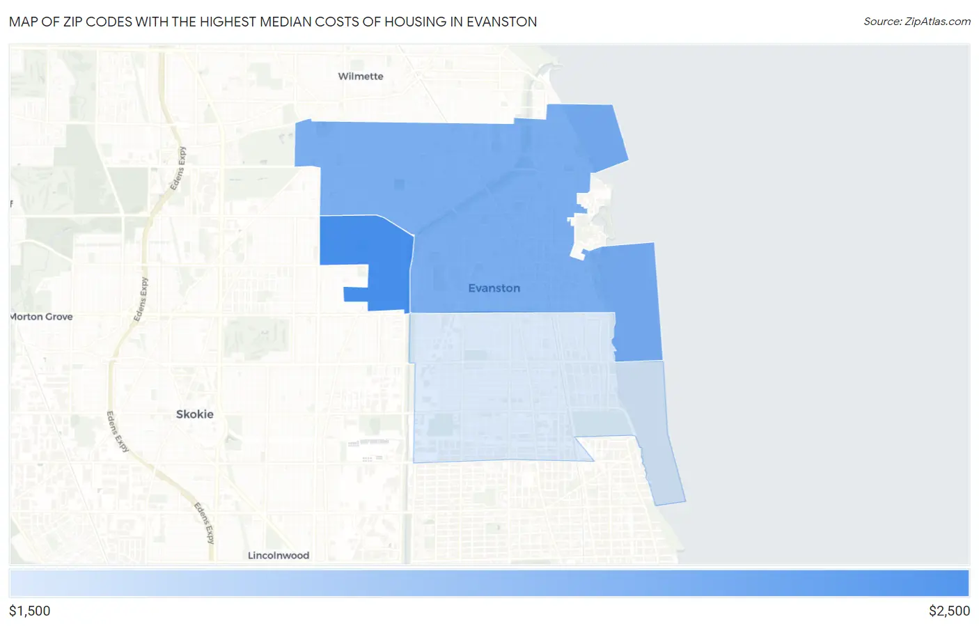 Zip Codes with the Highest Median Costs of Housing in Evanston Map