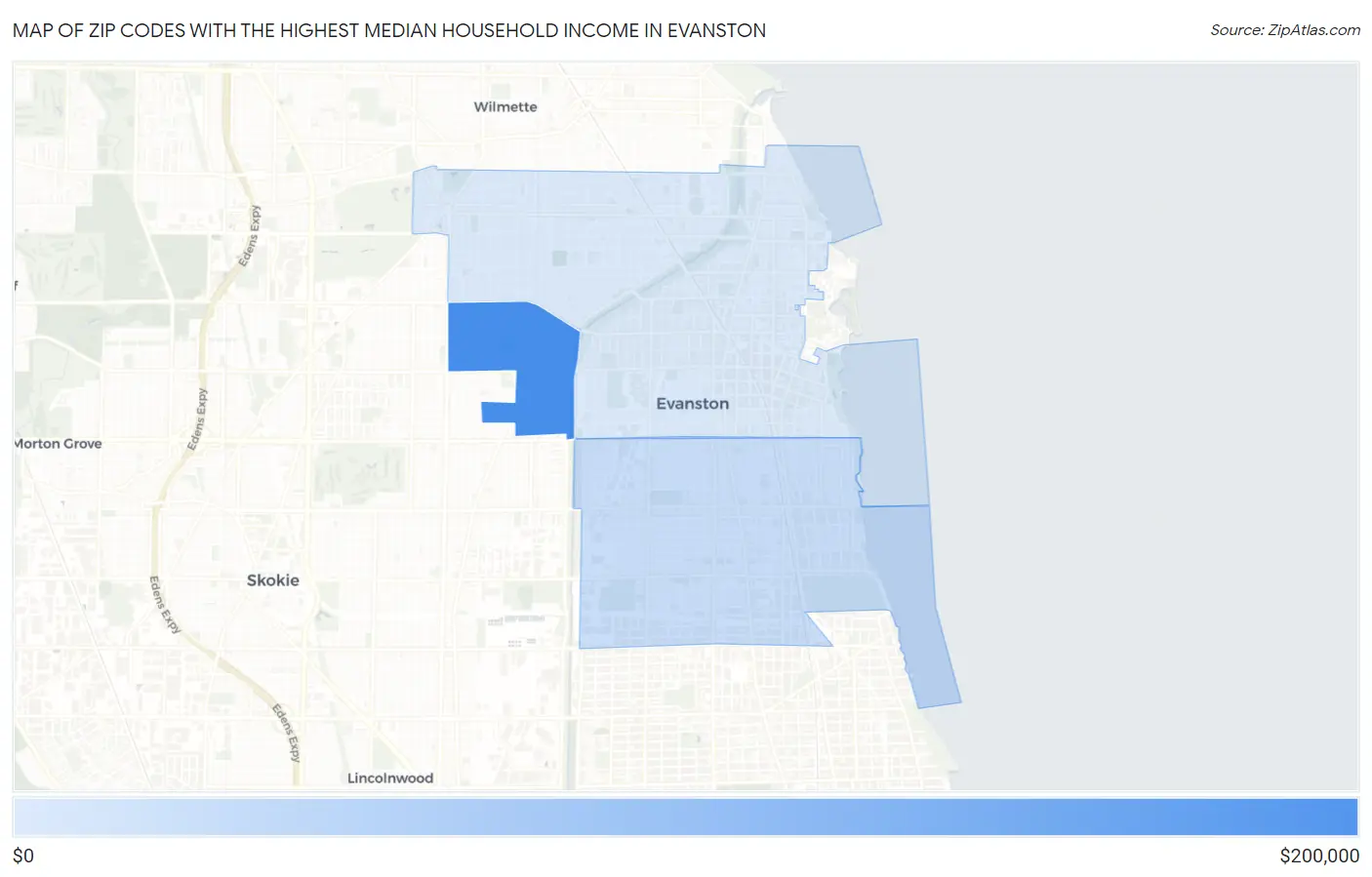 Zip Codes with the Highest Median Household Income in Evanston Map