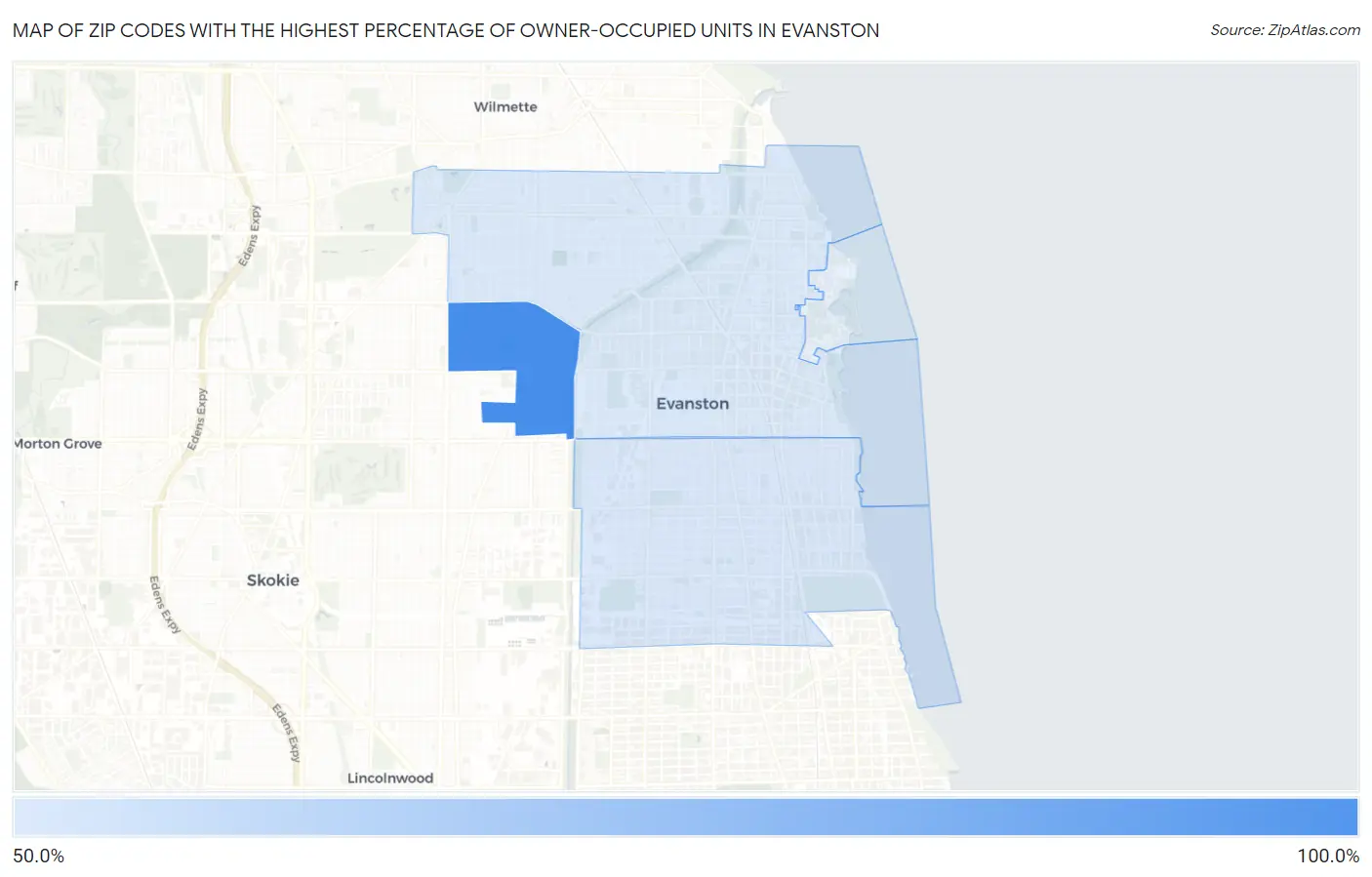 Zip Codes with the Highest Percentage of Owner-Occupied Units in Evanston Map