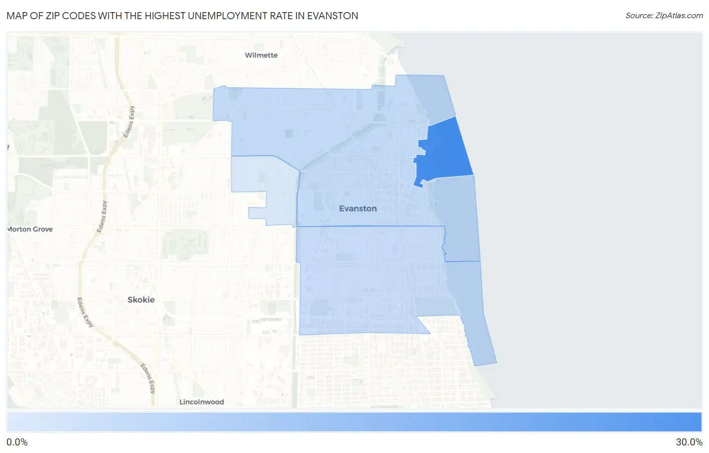 Zip Codes with the Highest Unemployment Rate in Evanston Map
