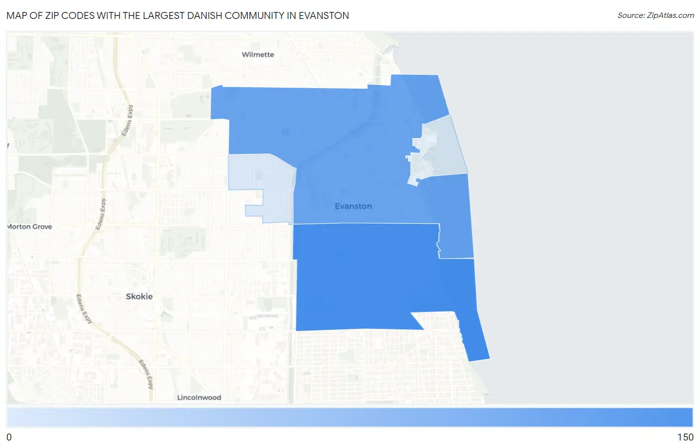Zip Codes with the Largest Danish Community in Evanston Map
