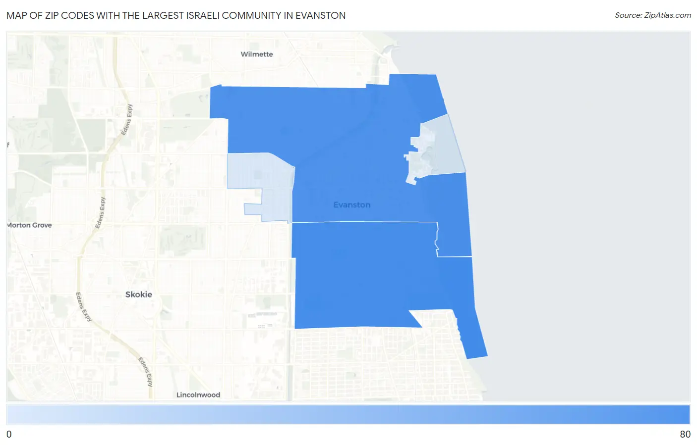 Zip Codes with the Largest Israeli Community in Evanston Map