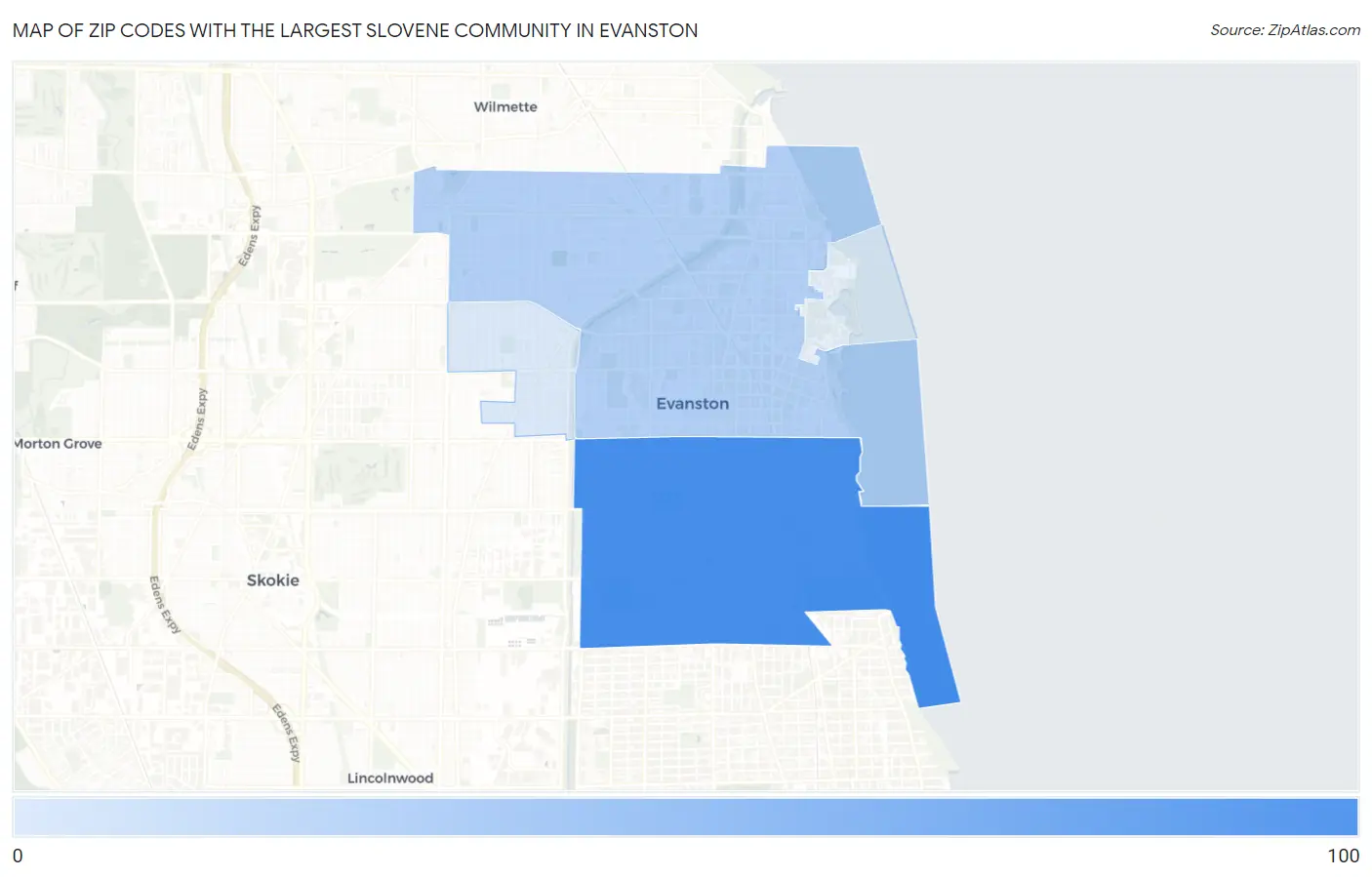 Zip Codes with the Largest Slovene Community in Evanston Map
