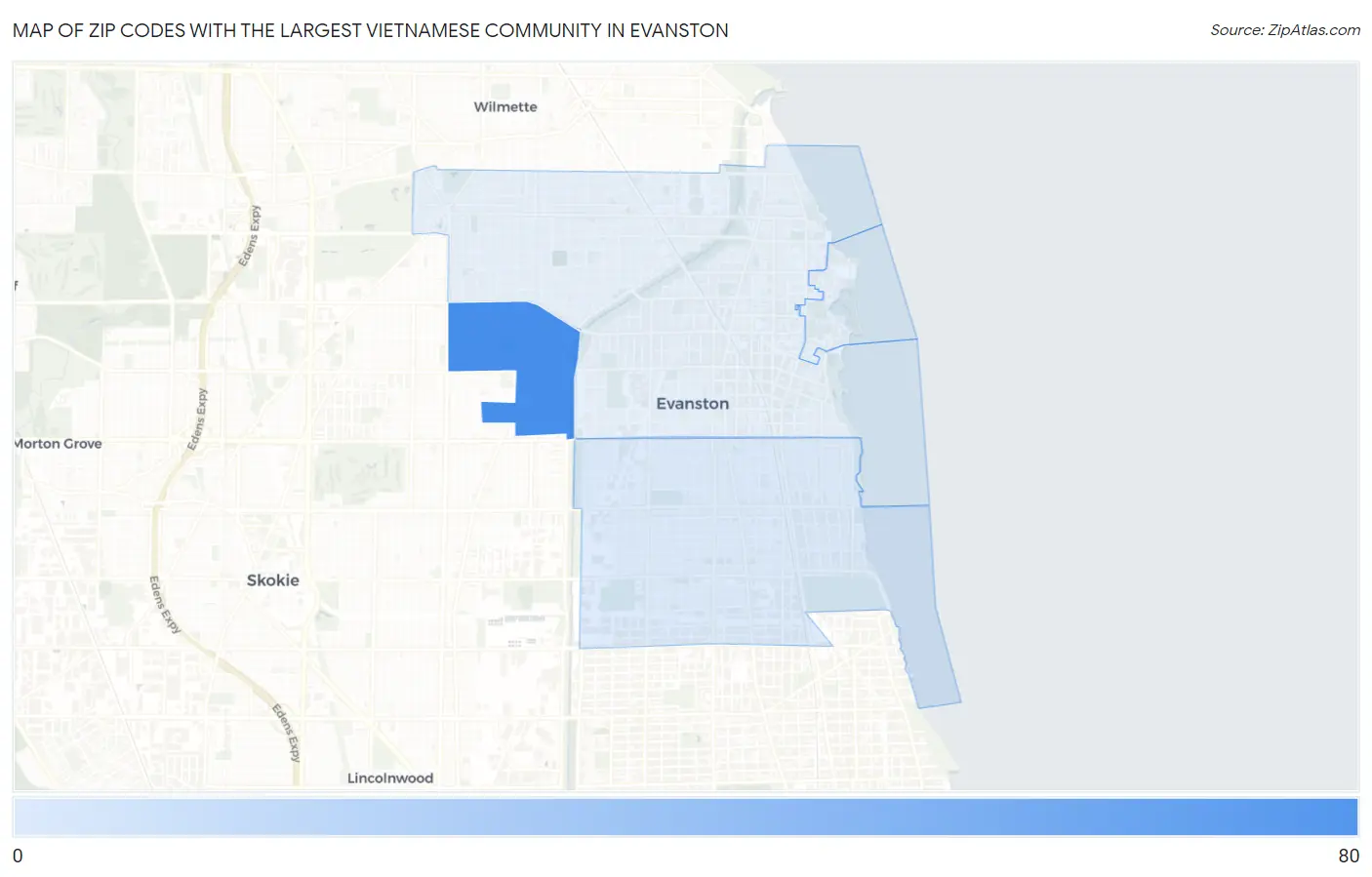 Zip Codes with the Largest Vietnamese Community in Evanston Map