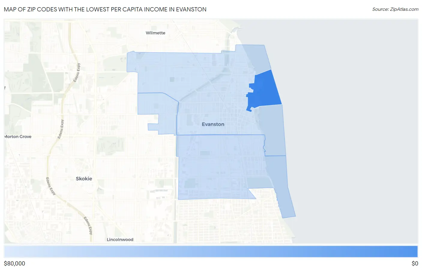 Zip Codes with the Lowest Per Capita Income in Evanston Map