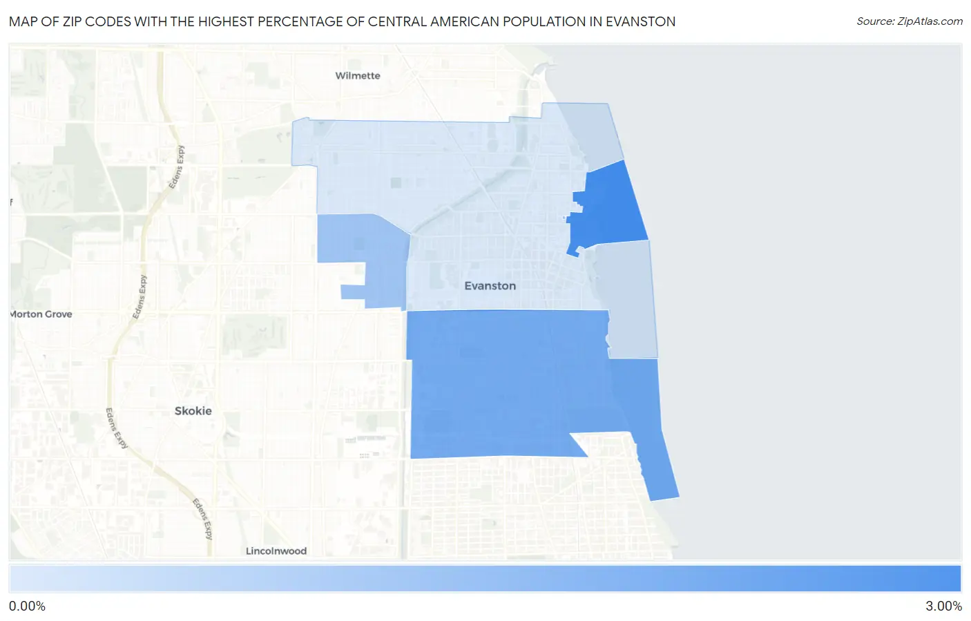 Zip Codes with the Highest Percentage of Central American Population in Evanston Map