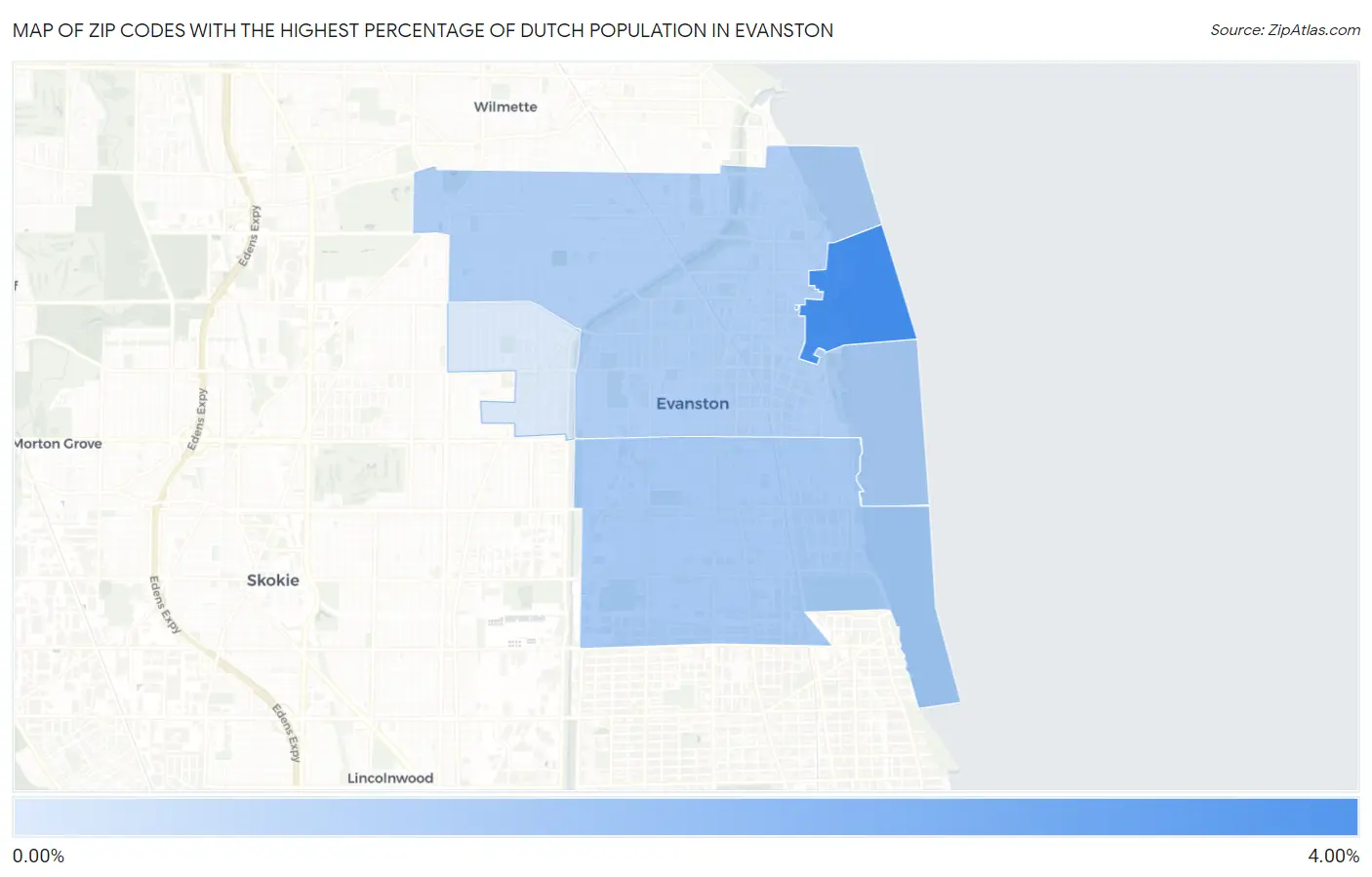 Zip Codes with the Highest Percentage of Dutch Population in Evanston Map