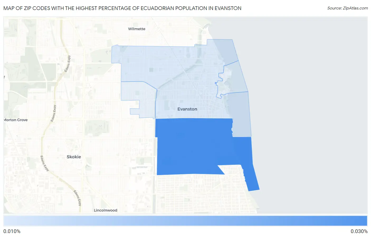 Zip Codes with the Highest Percentage of Ecuadorian Population in Evanston Map