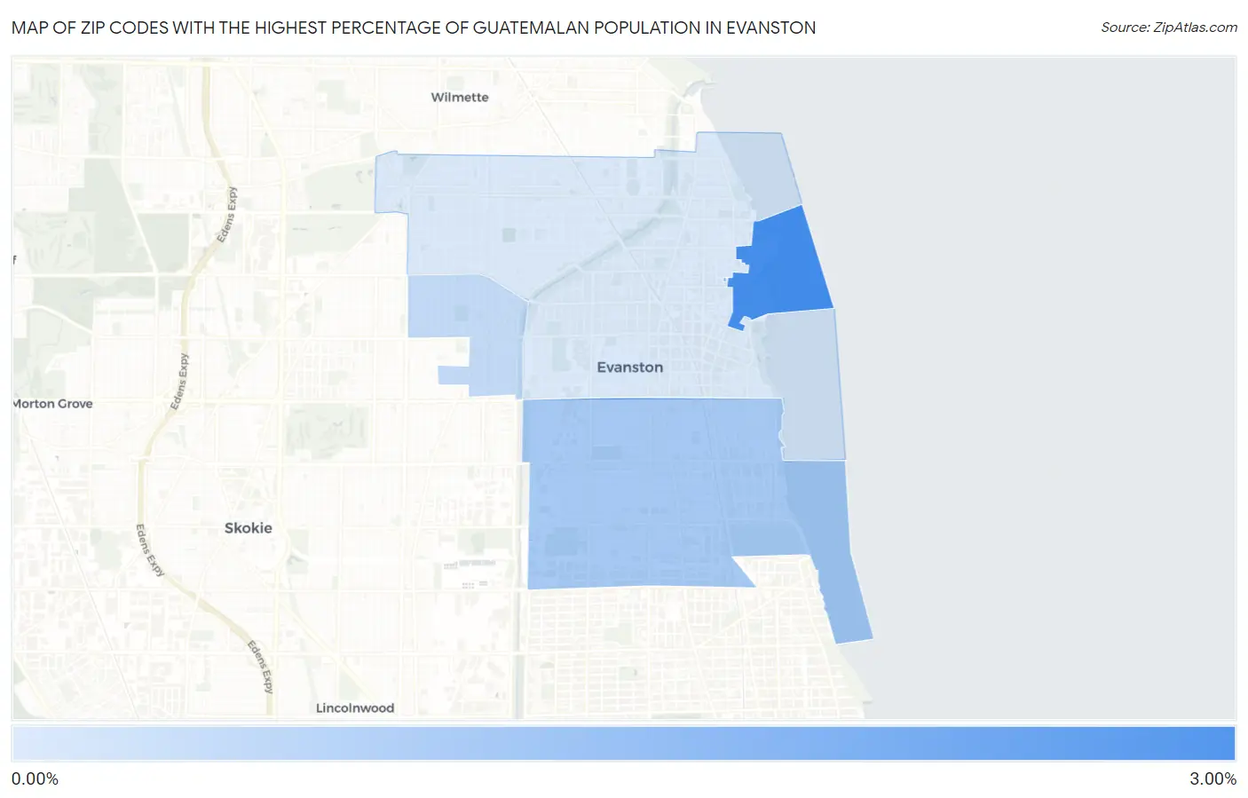 Zip Codes with the Highest Percentage of Guatemalan Population in Evanston Map