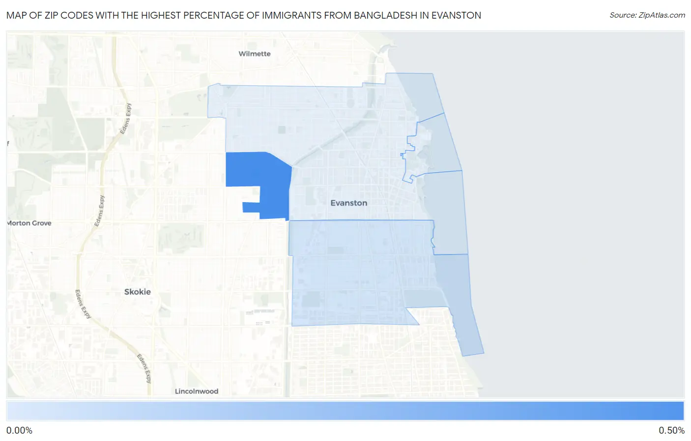 Zip Codes with the Highest Percentage of Immigrants from Bangladesh in Evanston Map