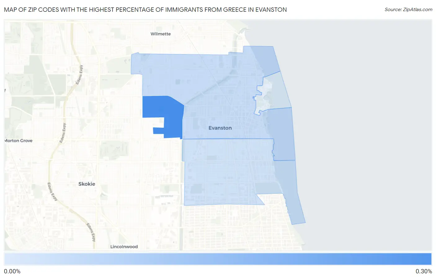 Zip Codes with the Highest Percentage of Immigrants from Greece in Evanston Map
