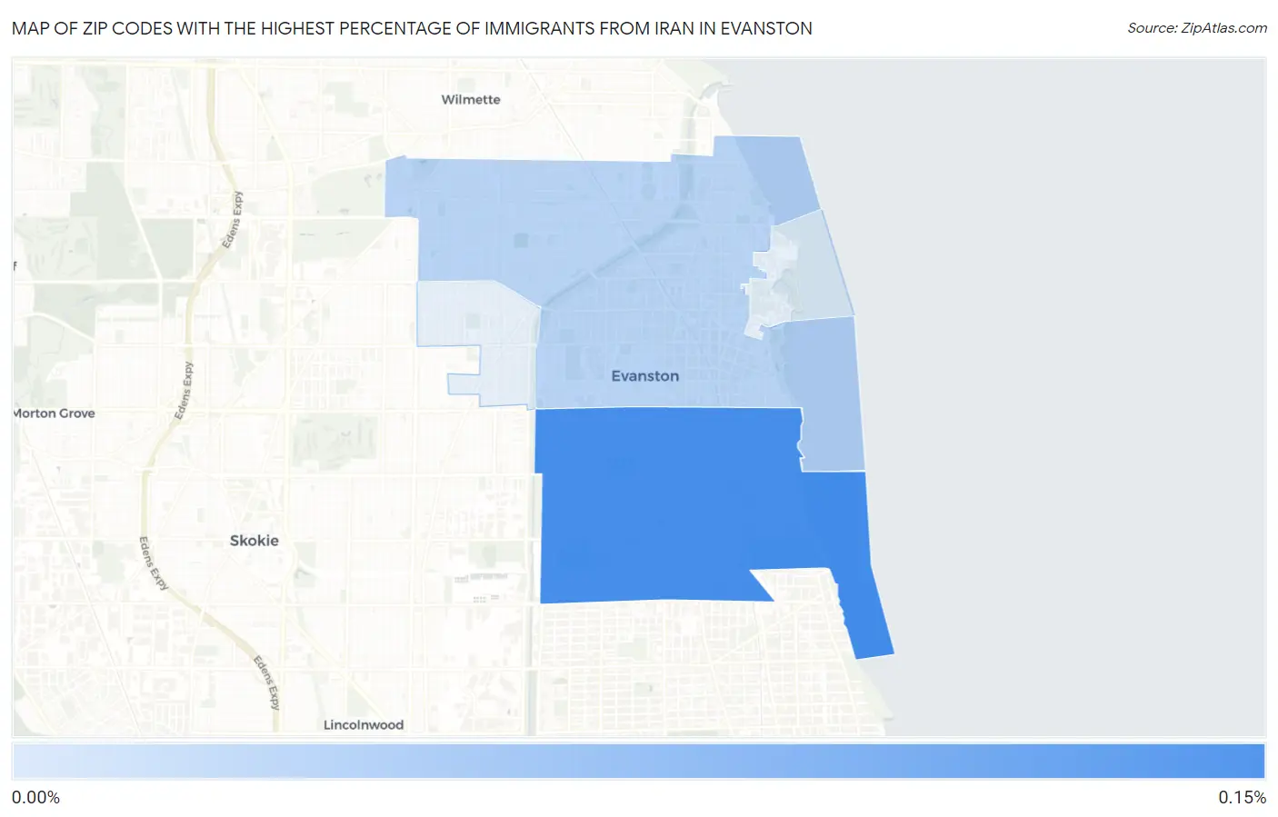 Zip Codes with the Highest Percentage of Immigrants from Iran in Evanston Map