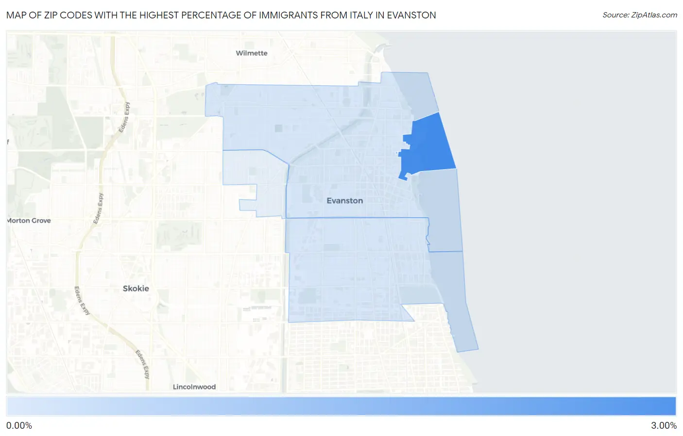 Zip Codes with the Highest Percentage of Immigrants from Italy in Evanston Map
