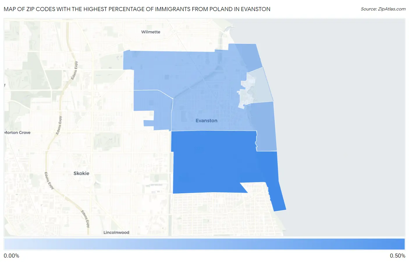 Zip Codes with the Highest Percentage of Immigrants from Poland in Evanston Map
