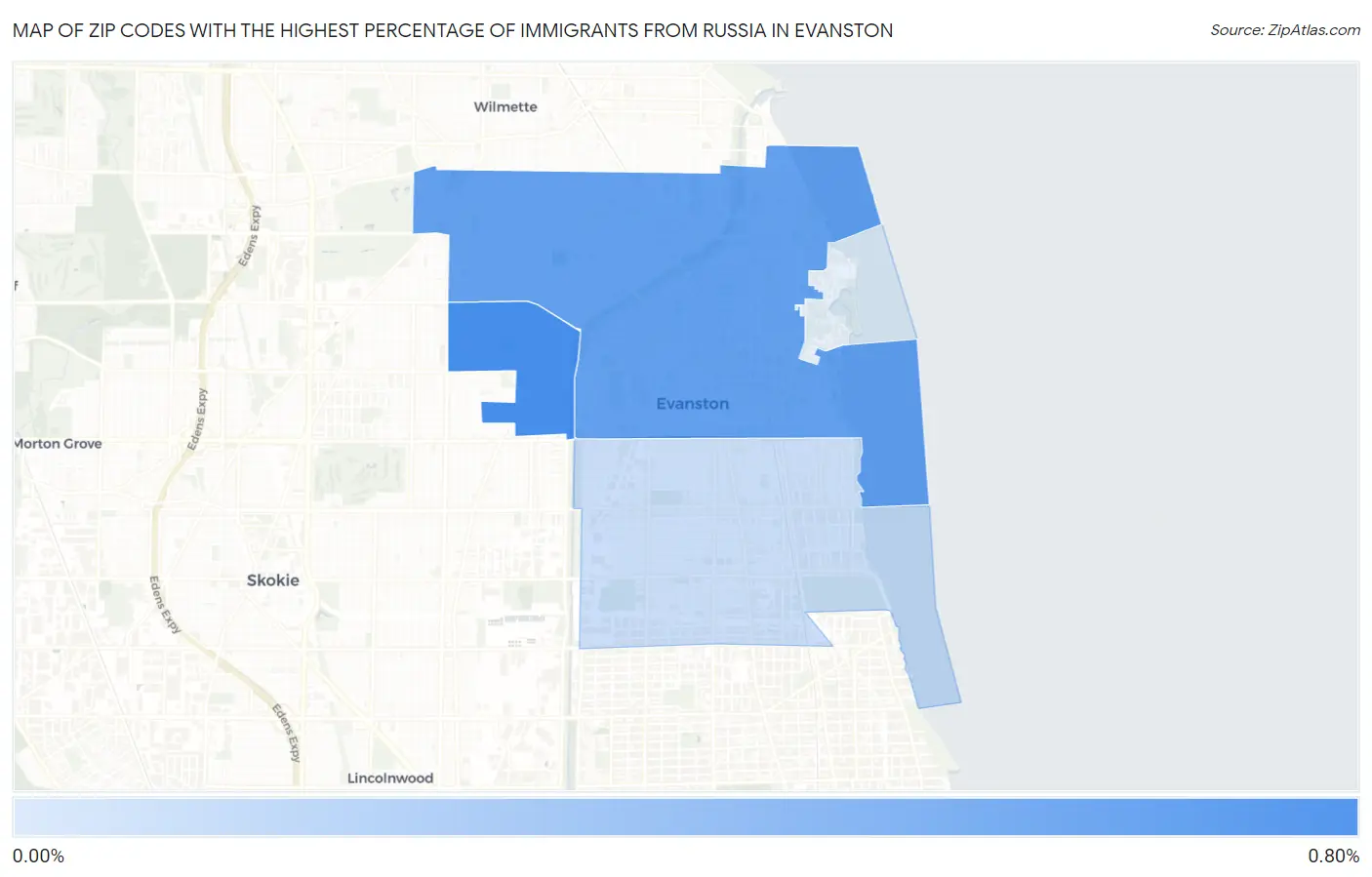 Zip Codes with the Highest Percentage of Immigrants from Russia in Evanston Map