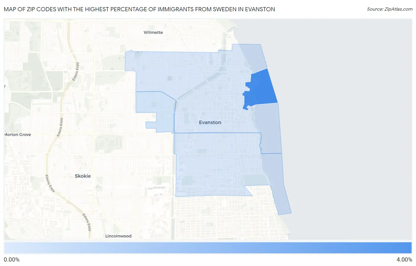 Zip Codes with the Highest Percentage of Immigrants from Sweden in Evanston Map