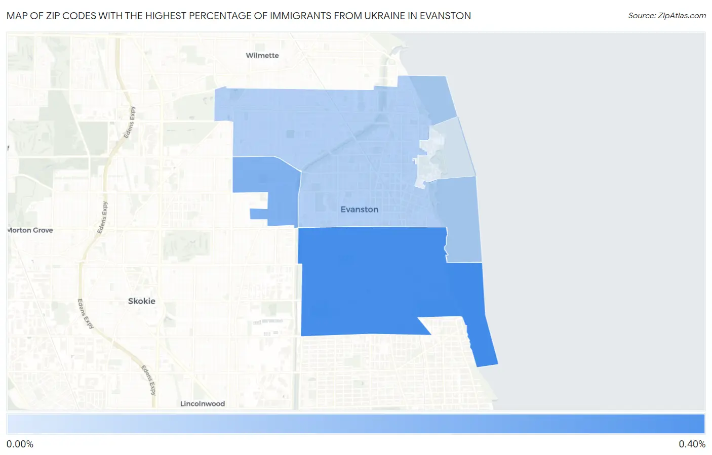 Zip Codes with the Highest Percentage of Immigrants from Ukraine in Evanston Map