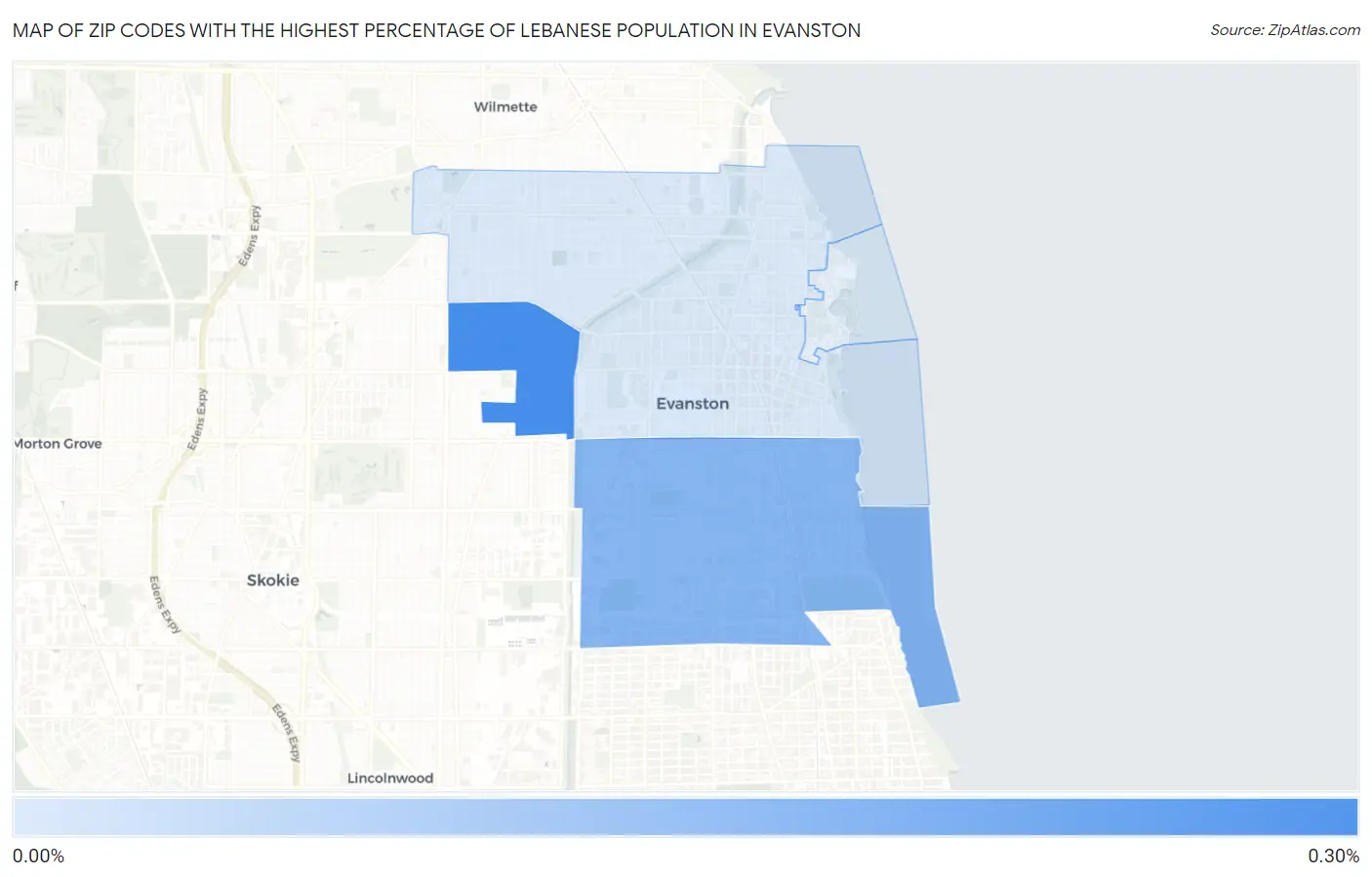 Zip Codes with the Highest Percentage of Lebanese Population in Evanston Map