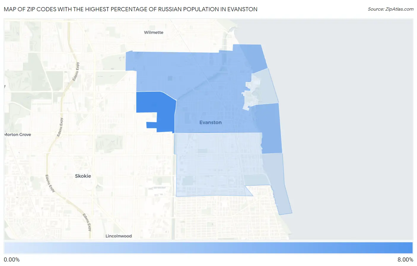 Zip Codes with the Highest Percentage of Russian Population in Evanston Map