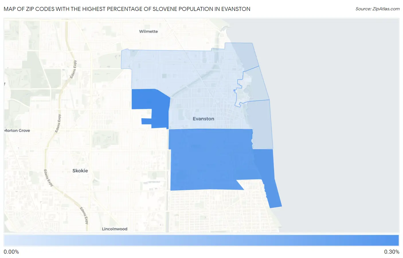 Zip Codes with the Highest Percentage of Slovene Population in Evanston Map