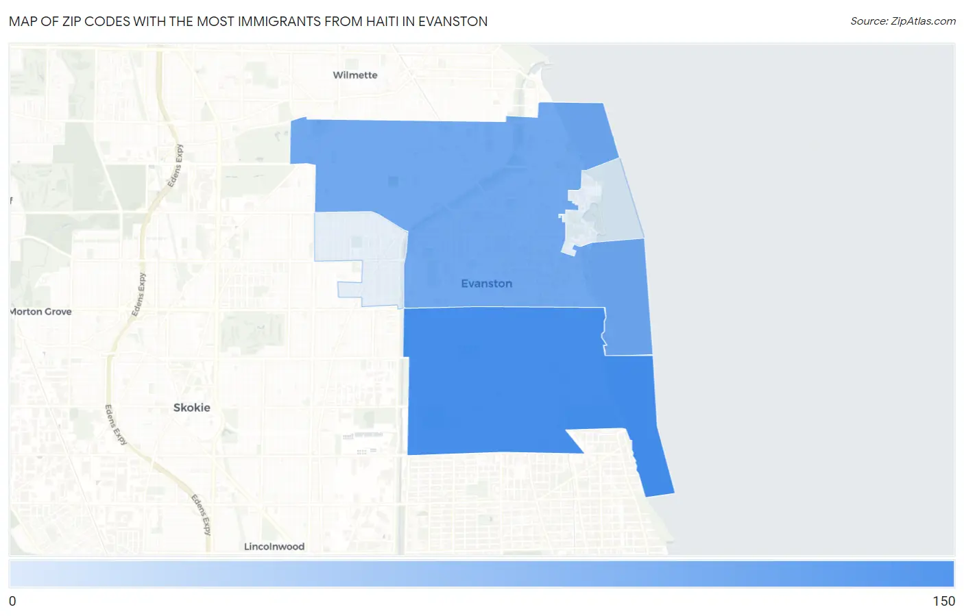 Zip Codes with the Most Immigrants from Haiti in Evanston Map