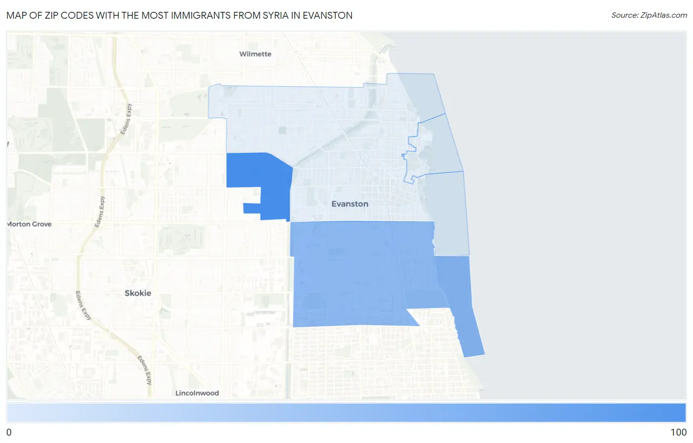 Zip Codes with the Most Immigrants from Syria in Evanston Map