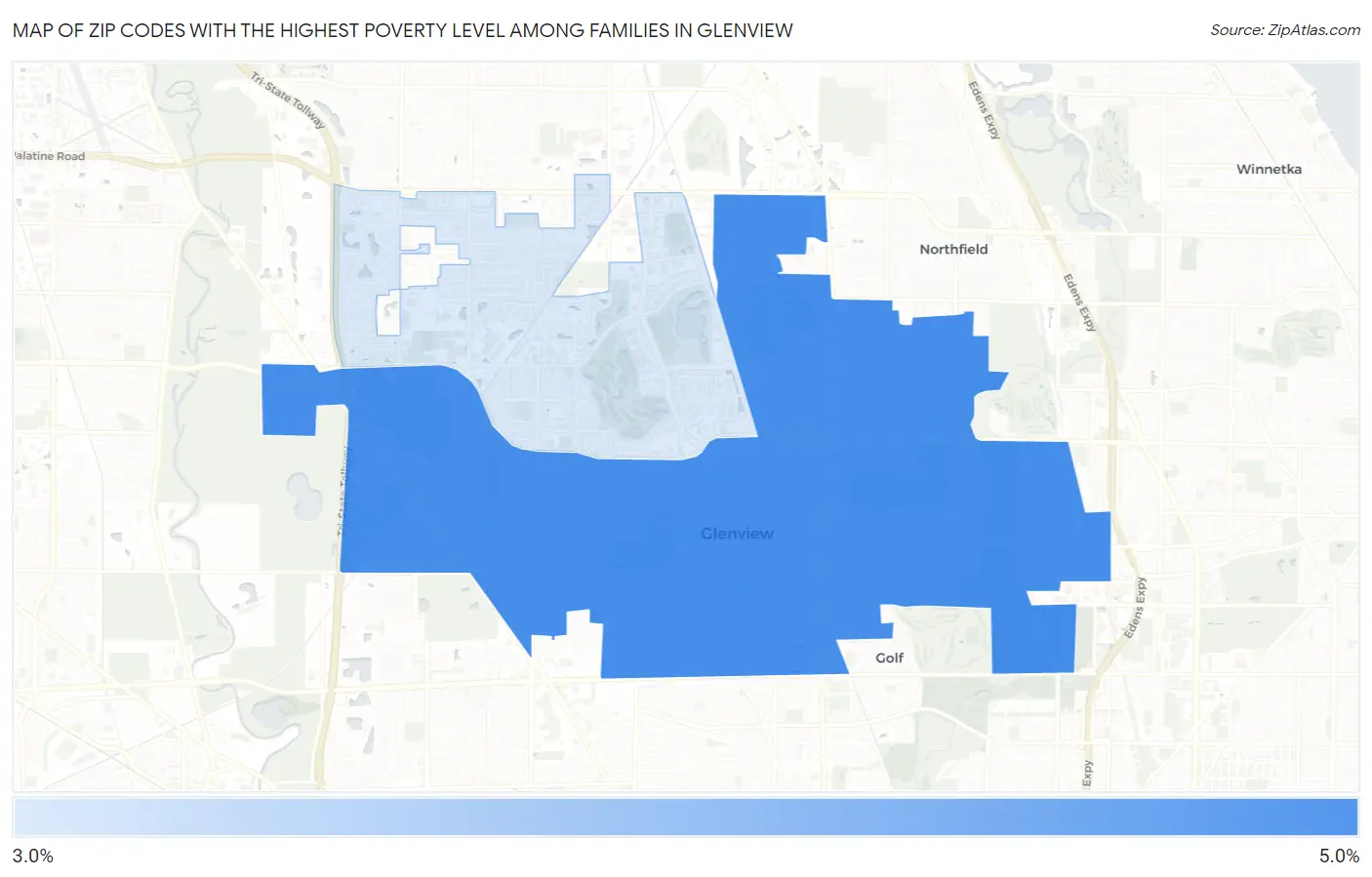 Zip Codes with the Highest Poverty Level Among Families in Glenview Map