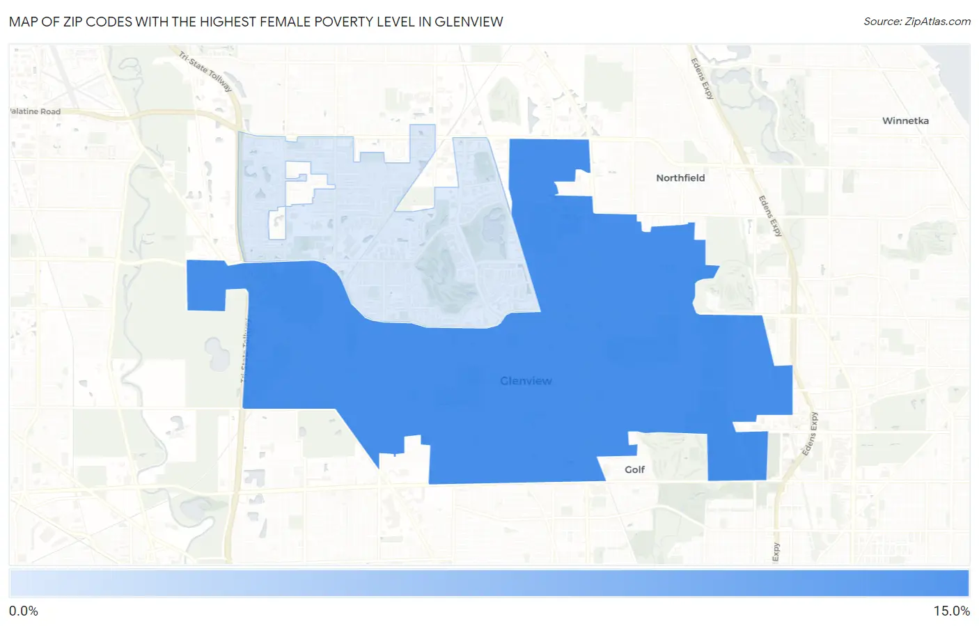 Zip Codes with the Highest Female Poverty Level in Glenview Map